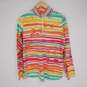 Ibkul 1/4 Zip Pullover Shirt Womens L Striped Colorful Outdoor Golf UPF50 Vented